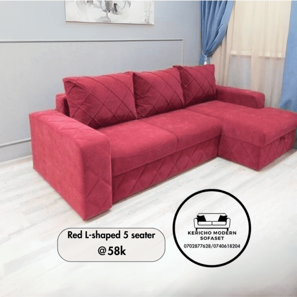Red L-shaped 5 seater
