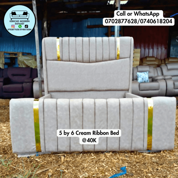 5 by 6 Cream Ribbon Bed